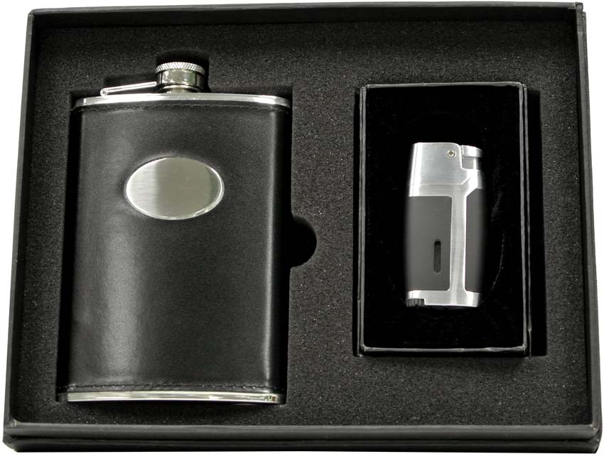 Get Visol Frank Leatherette 8oz Flask & Lighter Gift Set at best price