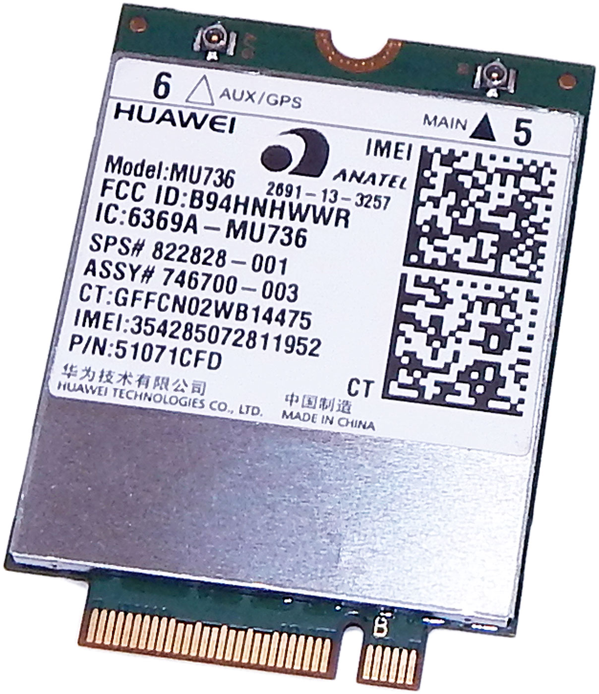 HP MU736 WWAN hs3110 HSPA+ Broadband Module 822828001 72A05232097