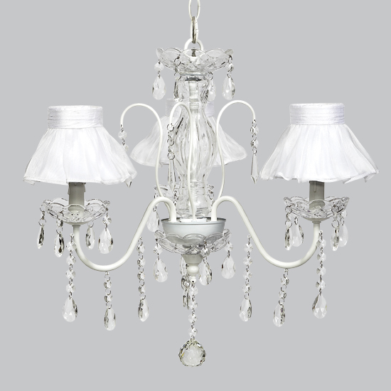 jewel chandelier white ruffled sheer shades