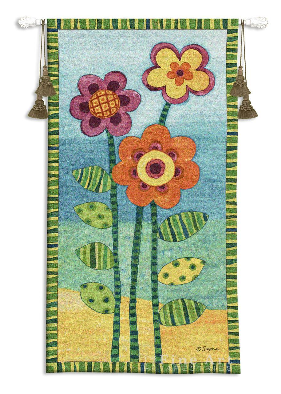 Long Stem Floral I Children Tapestry Wall Hanging Kids Decor, H48" x W26"