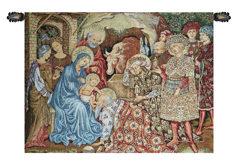 Nativity Adoration Italian Tapestry Wall Hanging, H19" x W25"