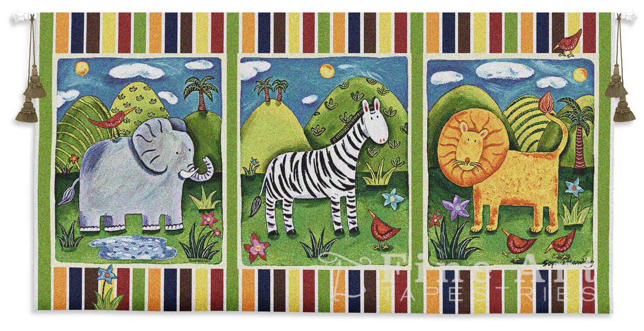On Safari Children Tapestry Wall Hanging - Kids Decor, H27" x W53"