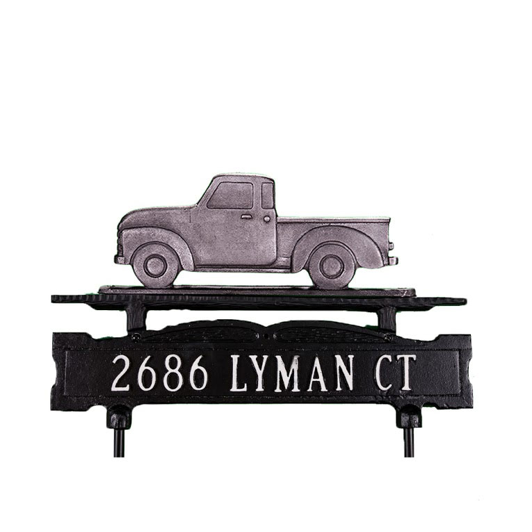 Lawn Address Sign With Pickup Truck Ornament On Top