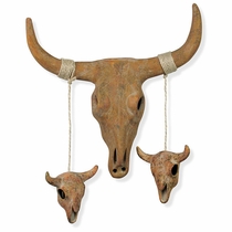 Mexican Clay Steer Skull with Hanging Skulls on Rope