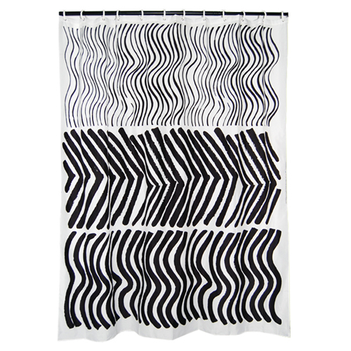 Marimekko Silkkikuikka Black & White Long Polyester Shower Curtain