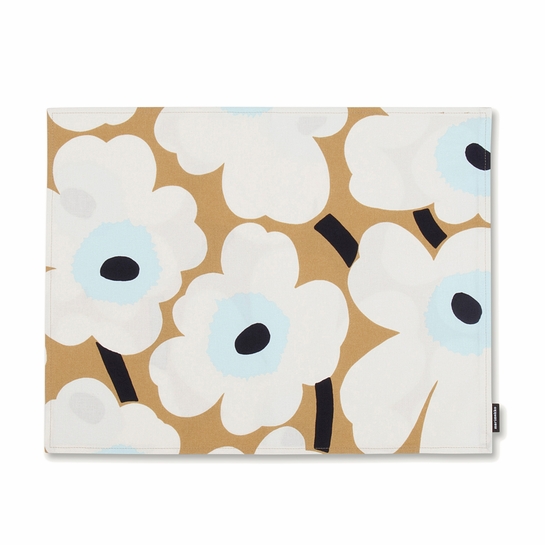 Marimekko Unikko Beige / Blue AcrylicCoated Cotton Placemat Placemats