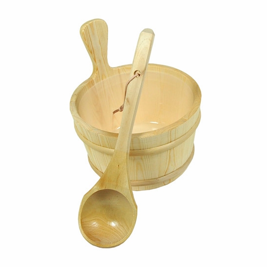 Wood Sauna Bucket Birch Bucket & Ladle for Sauna