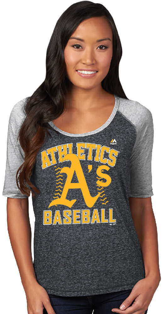 Ladies Oakland Athletics Majestic Break Out Season Half Sleeve Tee
