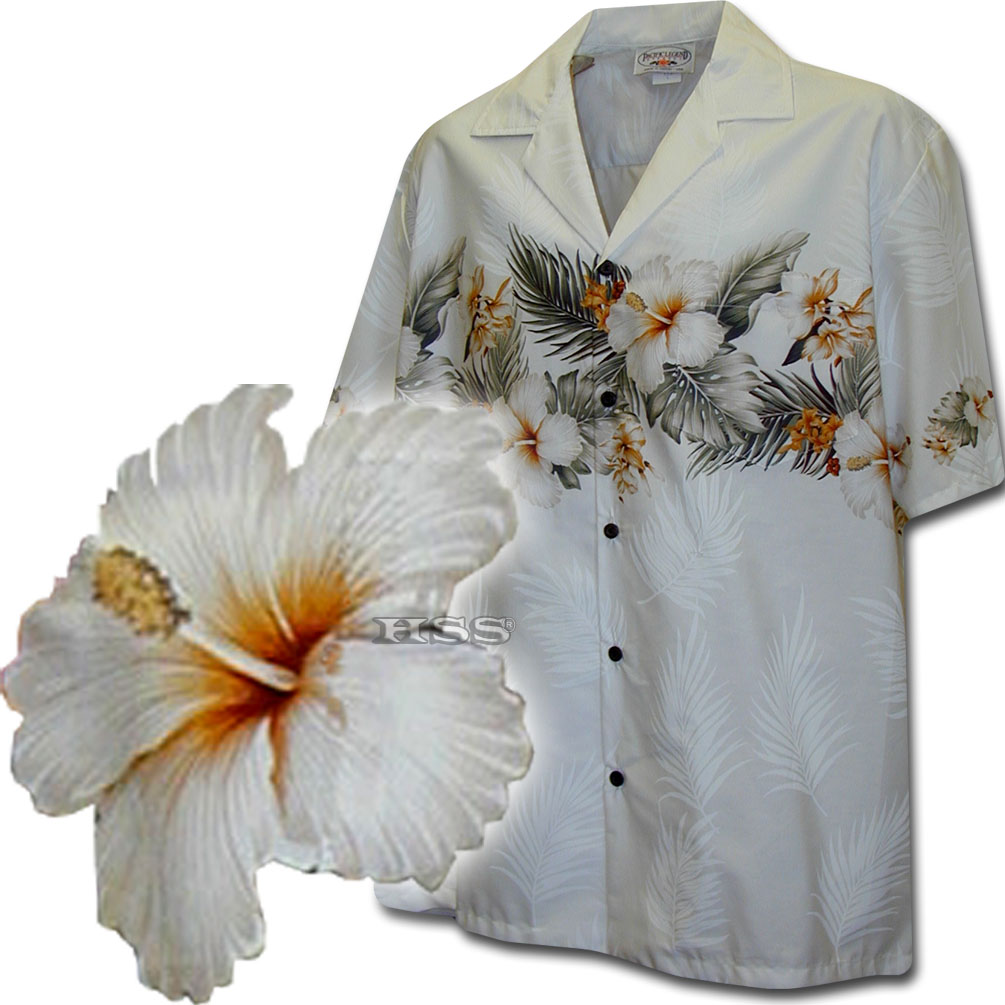 Hawaiian Shirts Made in Hawaii White Hibiscus Band
