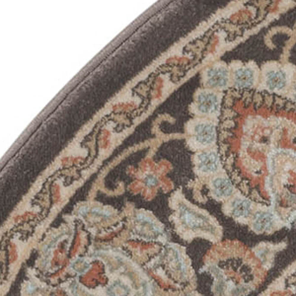 5x5 Radici Brown Bordered Rings Ovals Area Rug Round 3802 - Aprx 5' 3" x 5' 3" - Picture 4 of 4