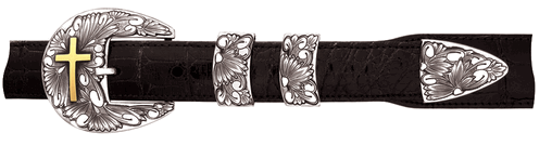 Sunday Best Sterling Silver Buckle Set - 1" 4 Pc - 14k Gold Cross on Silver Overlay $945