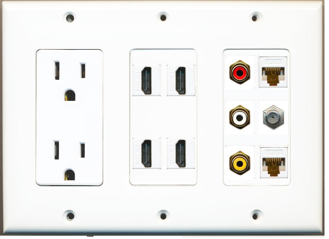 RiteAV Power 4 HDMI 3RCA Composite Cat6 Coax TV Wall Plate