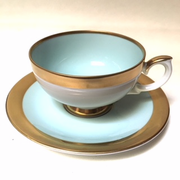 Weimar Porcelain Celadon and Gold Cup and Saucer