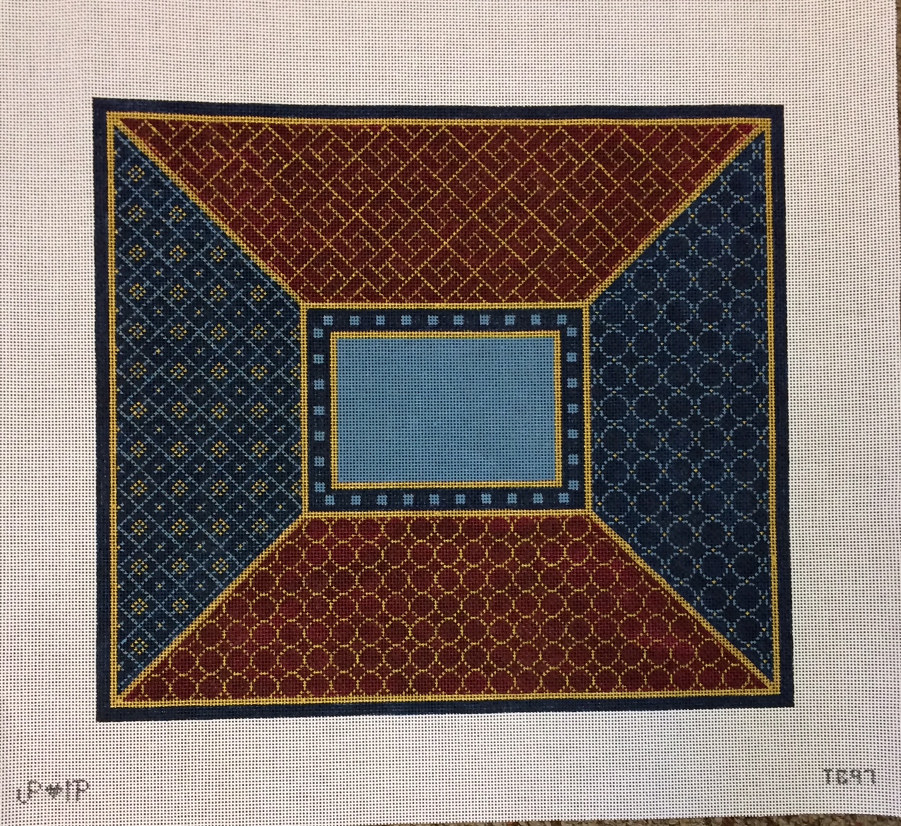 BURGUNDY WITH BLUE PATTERNED TALLIS BAG by JP Needlepoint