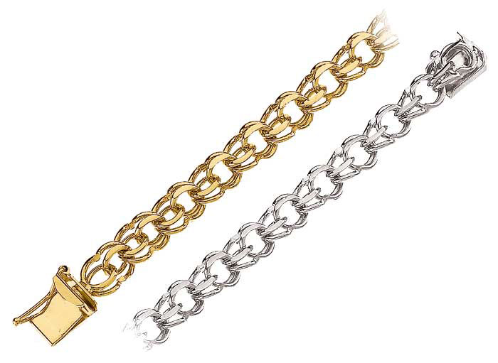 7MM Solid Link Charm Bracelet in Yellow or White Gold 3096