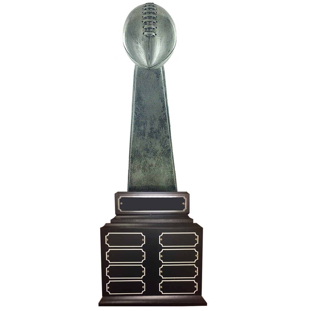 221/2 INCH ANTIQUE SILVER PERPETUAL FANTASY FOOTBALL TROPHY WITH 32