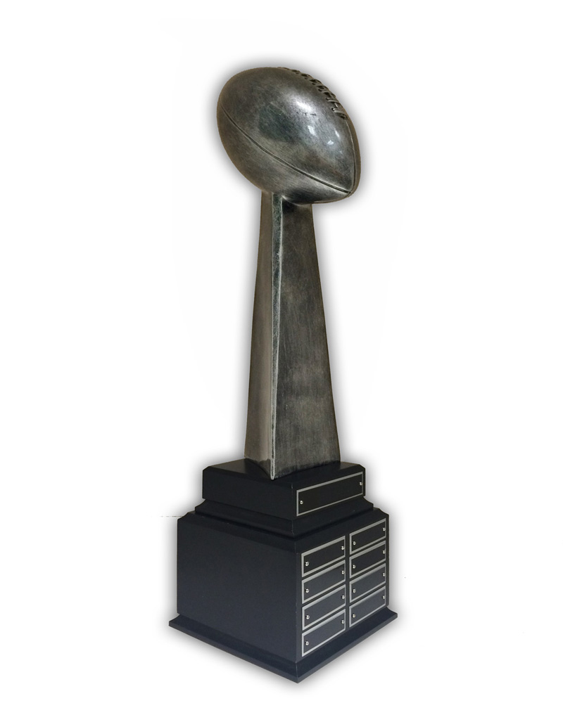 221/2 INCH ANTIQUE SILVER PERPETUAL FANTASY FOOTBALL TROPHY WITH 8
