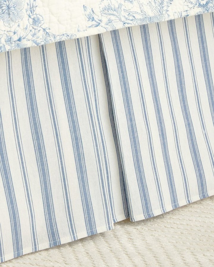 Clementina Dusk Blue Ticking Stripe Dust Ruffle by Williamsburg