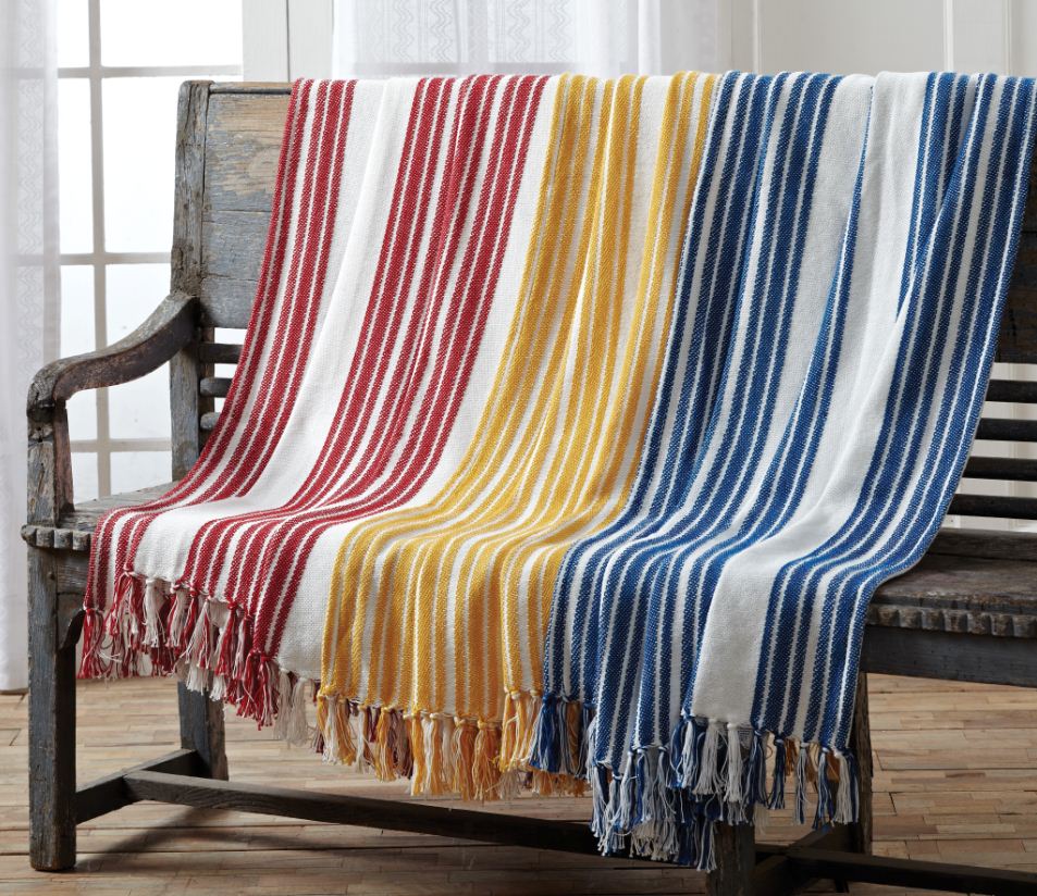 Red, Yellow, or Blue Stripe Woven Throws