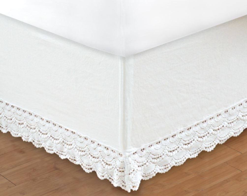 White Crochet Hem Bedskirt Ruffle