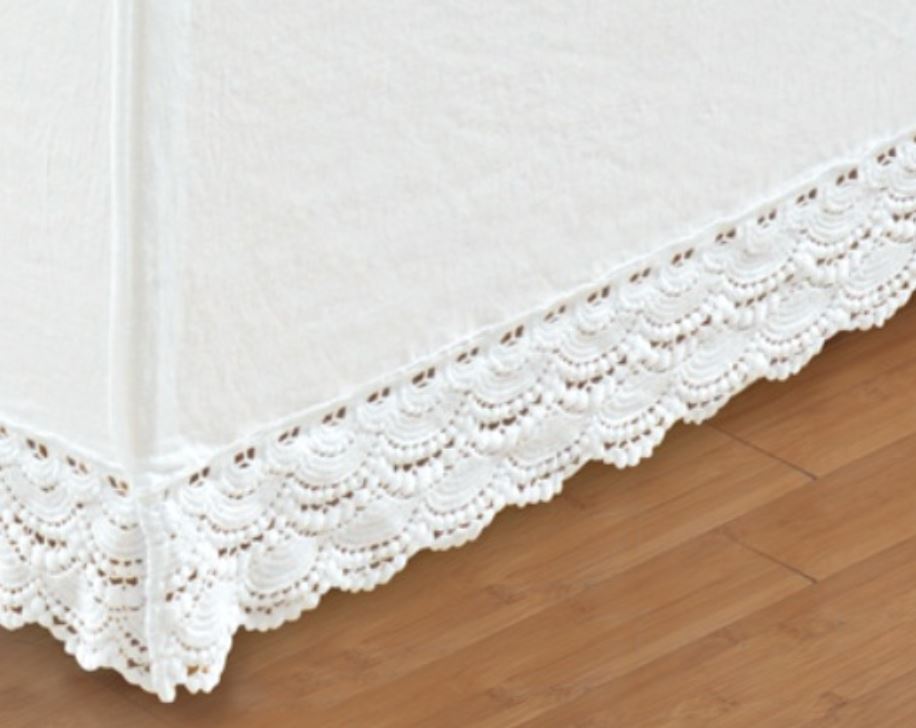 White Crochet Hem Bedskirt Ruffle