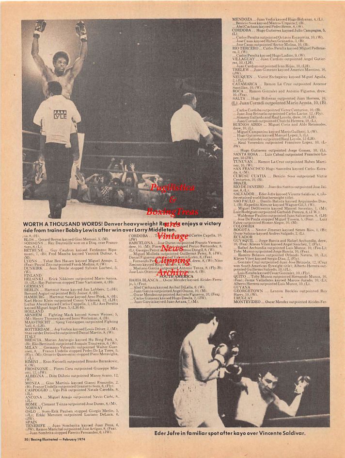 Boxing News Clipping 104 Jose Fernandez Jr., Ben Villaflor vs. Kuniaki Shibata, Ron Lyle