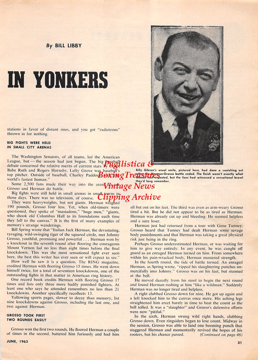 Boxing News Clipping 1672 Billy Gibson, Jack Johnson, Joe Louis