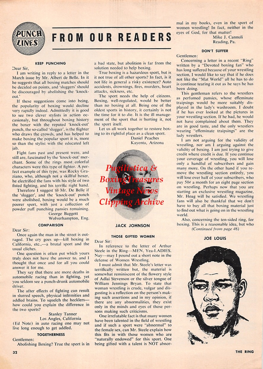 Boxing News Clipping 1672 Billy Gibson, Jack Johnson, Joe Louis