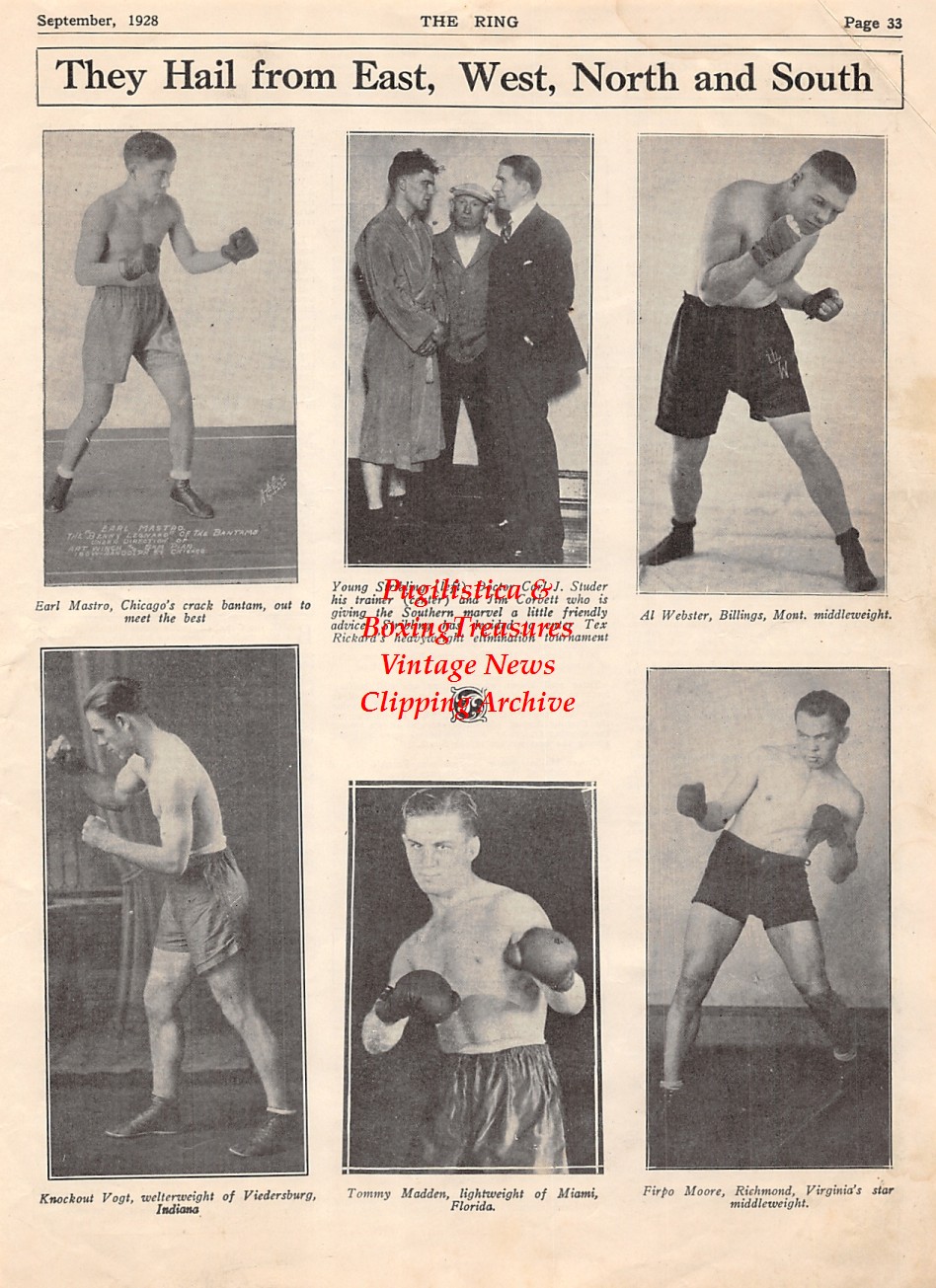 Boxing News Clipping 2074 Earl Mastro, Young Stribling, Al ster, Carl Studer, Jim Corbett