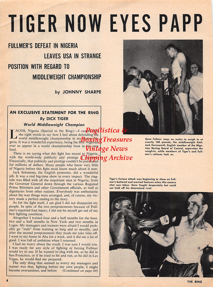 Boxing News Clipping 2246 Gene Fullmer vs. Dick Tiger, Sonny Liston