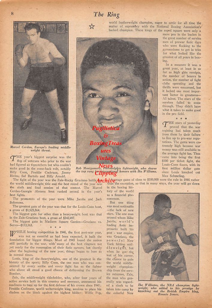 Boxing News Clipping 562 Marcel Cerdan, Bob Montgomery, Ike Williams