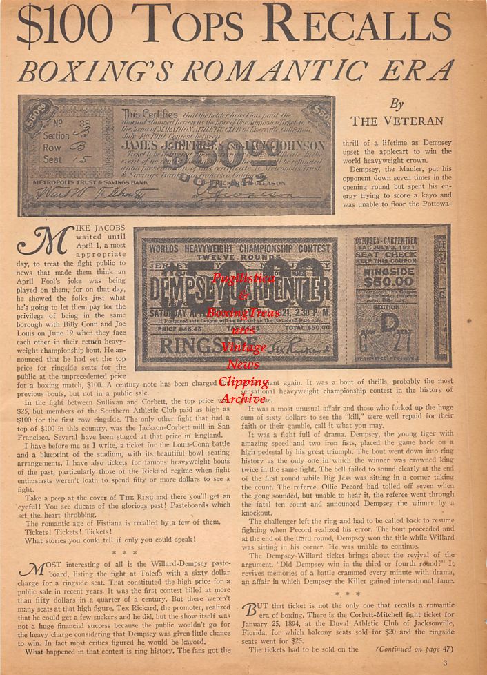 Boxing News Clipping 675 Boxing Tickets and Ringside Ticket Prices