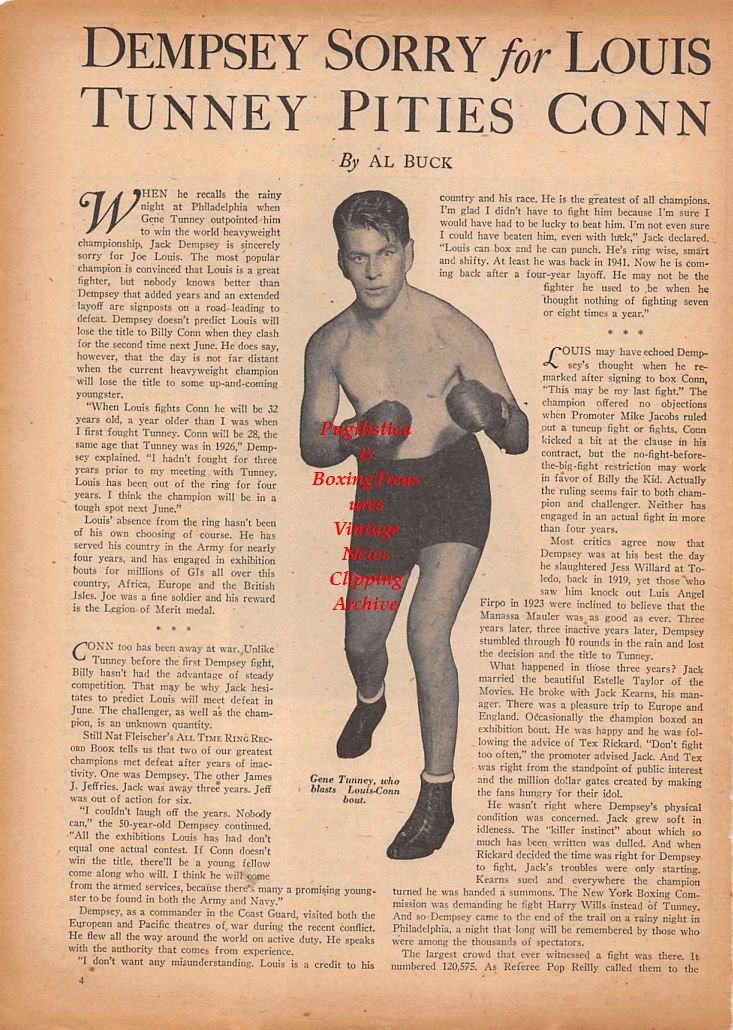 Boxing News Clipping 872 Joe Louis vs. Billy Conn featuring Gene