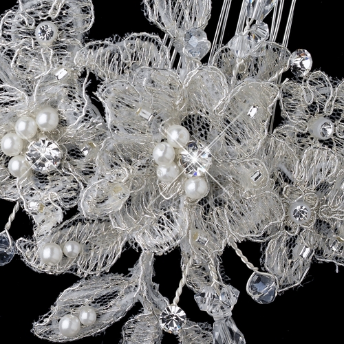 Crystals, Rhinestones & Pearls Floral Lace Comb 4187