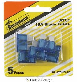 Bussmann BP/ATC-15-RP  Blue ATC 15 Amp Fast-Acting Automotive Blade Fuses - 5 per Card