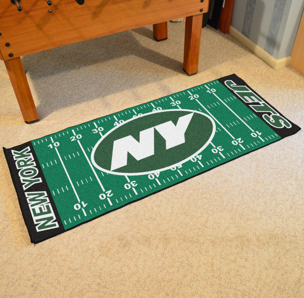 Fan Mats 7362 NFL New York Jets 30" x 72" Football FieldShaped Runner Rug Mat