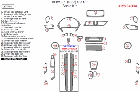 2009-2016 BMW Z4 (E89) Basic Dash Trim Kit, 29 Pcs
