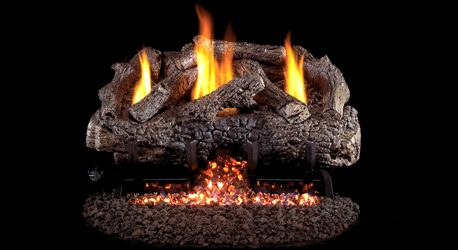 Real Fyre 16"/18" Charred Frontier Oak Ventless Natural Gas Logs Set with Variable Flame Remote