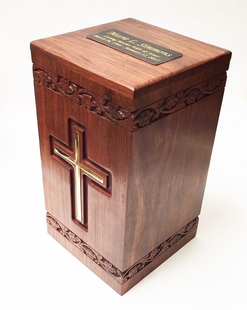 Wooden Brass Cross Cremation Urn