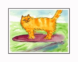 kahuna kat  WHIMSICAL COLORFUL CAT BY DREW STROUBLE WATERCOLOR PAINTING FINE ART NOTE GREETING CARD