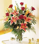 Stargazer and Red Roses Bouquet Stargazer and Red Roses Bouquet