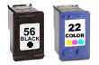 Recycled Hewlett Packard C6656AN (HP 56) & C9352AN (HP 22) Inkjet Print Cartridges