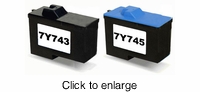 Set of Remanufactured Dell 7Y743 & 7Y745 Black & Color Inkjet Print Cartridges for A940 / A960 - click to enlarge