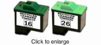 Lexmark 10N0016 (#16) & 10N0026 (#26) Recycled Inkjet Cartridges - click to enlarge