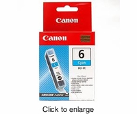 Genuine Canon 6 Cyan Ink Cartridge - click to enlarge