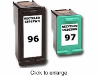 Recycled Hewlett Packard C8767WN & C9363WN (HP 96 & 97) Inkjet Cartridges - click to enlarge