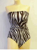 Ceeb bandeau side shirring swimsuit size 10 or 12  brown white stripe