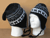 Black/Gray/White CrisCross Earflap Beanie-PIECE PRICED.