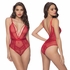 Viviane V-Plunge Lace Teddy with Strap Detail, Red, Small, Oh La La Cheri Lingerie