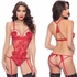 Eyelash Open Back Lace Teddy with Garters, Red, L/XL, Oh La La Cheri Lingerie